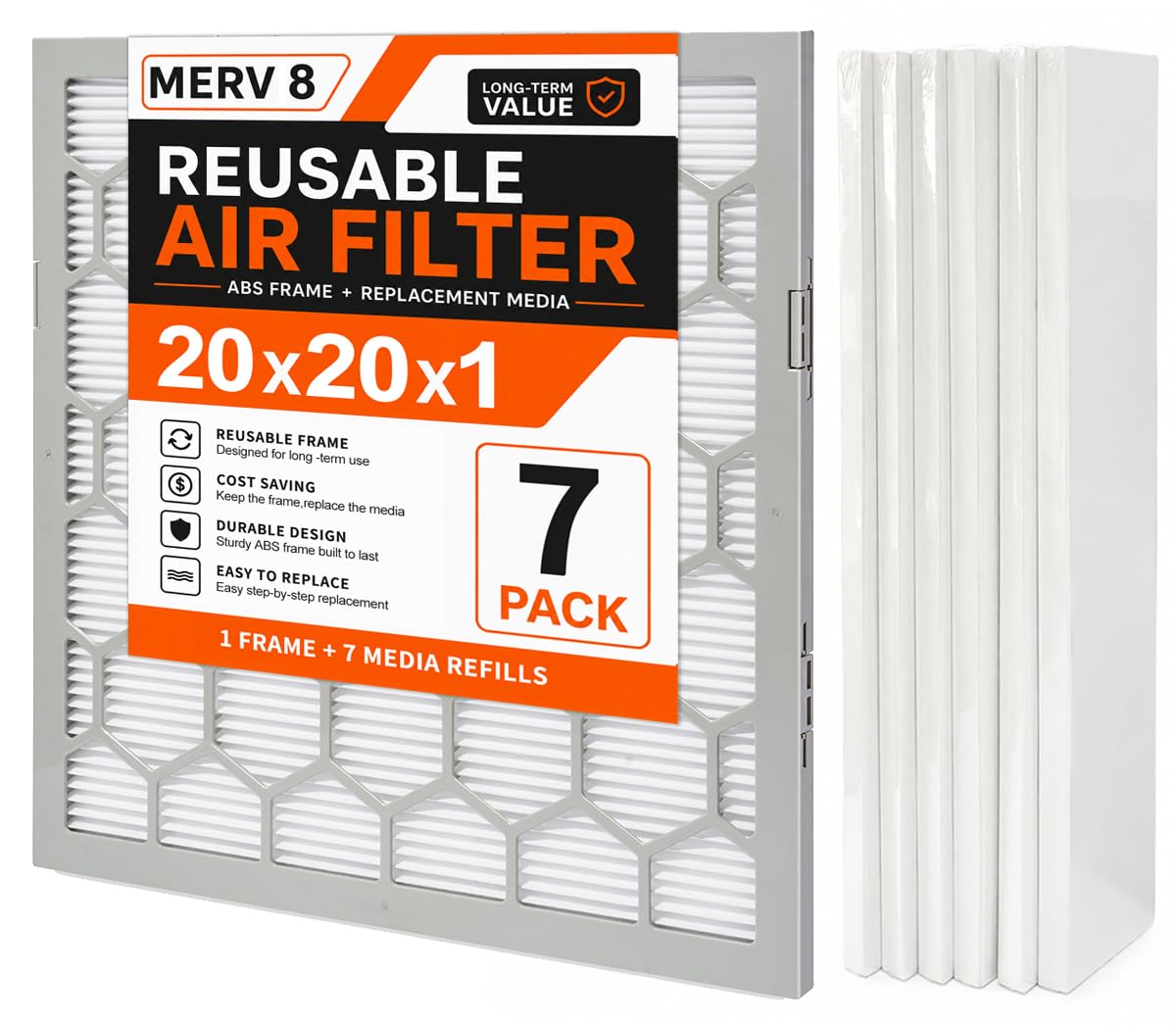 OlitAir 20x20x1 MERV 8 Air Filter,AC Furnace Air Filter,Reusable
